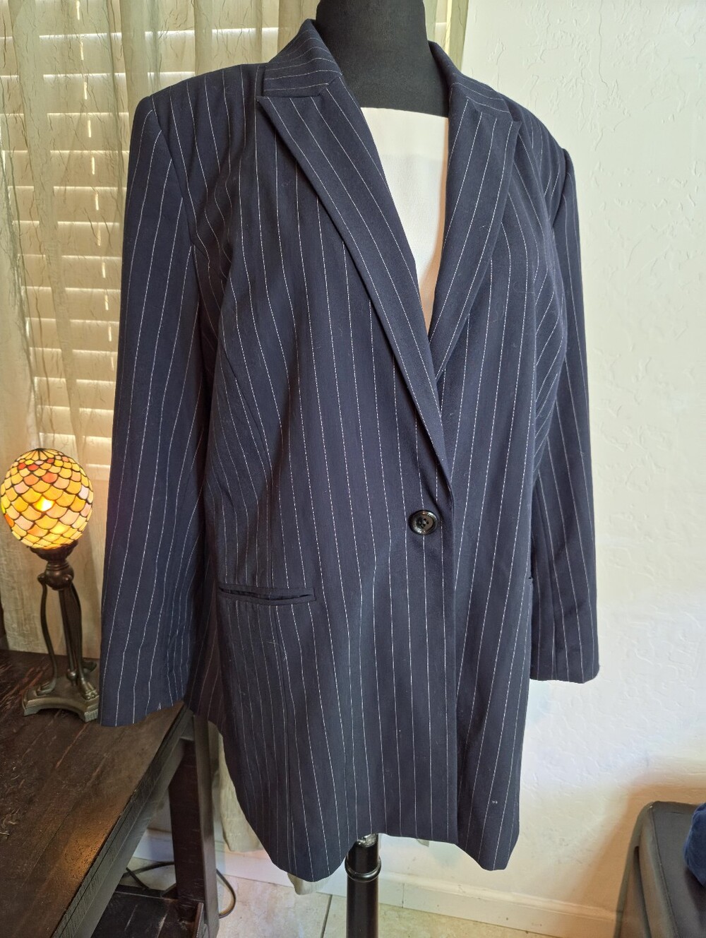 Avenue Brand Stylish Navy Pinstripe Single-Button Blazer #409